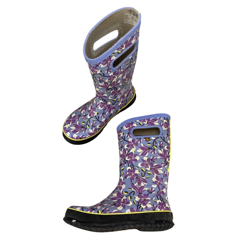 Bogs Rain Boots Girls Purple Magnolia Pull On Waterproof Youth Size 3